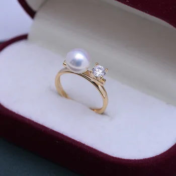 Сладководни 8-9-мм бял Идеален кръг, светъл, почти перфектен пръстен с перли, сребро S925