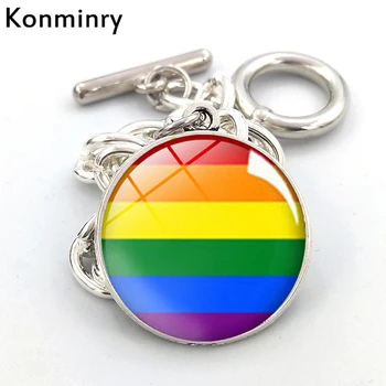 Гривни Love Heart Rainbow Gay Pride, Стъклени гривни, кристал, ЛГБТ За жени, мъже, двойки, Модни хомосексуалните украса