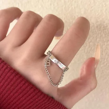 Винтажное пръстен с пискюл на веригата, Дамско модно пръстен с индивидуален дизайн, който отваря буква Sense