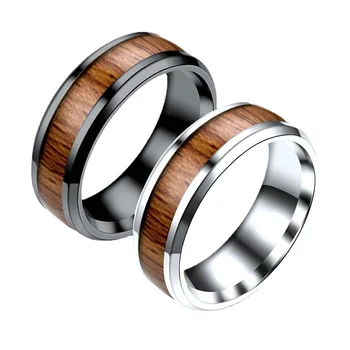 Модно оптовое пръстен от неръждаема стомана с дървени зърно Реколта Titanium Рин