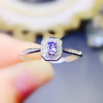 Естествено пръстен с истински син танзанитом На бижу Малък елегантен стил 3*4 мм 0,2 карата скъпоценен камък 925 сребро Изискани бижута J238239