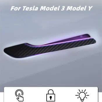 За аксесоари Tesla Model 3 Model Y 2021, Интелигентна сензорна рамка за захващане дръжка электромобиля с подсветка поздрави, дръжките автоматично се отварят.