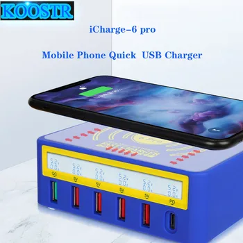 МЕХАНИЧНО Зарядно Устройство За Мобилен Телефон iCharge-6 pro USB Charger Quick Charge 3.0 PD Бърза Безжична зареждане с LCD дисплей