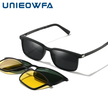 3шт Поляризирани очила с магнитна закопчалка Мъжки слънчеви очила за нощно виждане UV400 за шофиране За мъже Оптични рамки за очила по лекарско предписание