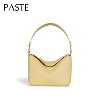 Светло жълта чанта на едно рамо във френския европейски стил дамска чанта за през рамото от 100% естествена кожа, луксозна чанта за всеки ден