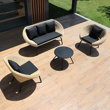 Открит ротанговый разтегателен комбинация двор балкон за почивка ротанговый стол слънчева стая градина на хотелски набор от вътрешна мебели от ратан