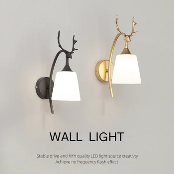 Nordic Creative Antlers Led монтиран на стената лампа за дневна, Метален Модерен Модерен минималистичен Нощни монтиран на стената лампа, осветителни Тела за спалнята, Осветление