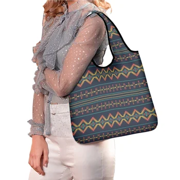 TOADDMOS Югозападния американски дизайн Сгъваема чанта-тоут Дългогодишна преносима чанта през рамо Нова чанта за пазаруване с геометричен принтом