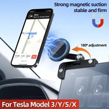Съвместим с автомобилен монтиране Magsafe Силни магнитни кола, телефон за Tesla, модел 3 Y, автомобилна поставка за телефон, сгъваема поставка за навигация на телефона