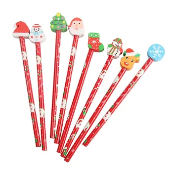 12шт Коледен молив с гумичка Мультяшные стационарни моливи за деца и студенти в произволен стил