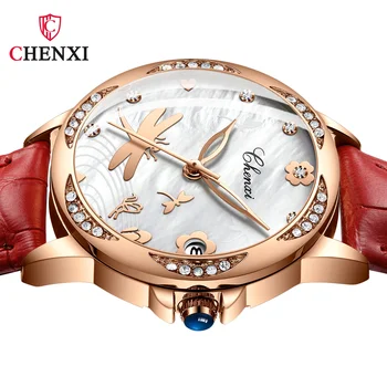 Дамски модни водоустойчив кварцов часовник Chenxi 312 с диаманти и календар от Розово злато