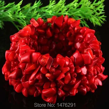 4X8 мм червен корал чип от мъниста с скъпоценния камък, еластична гривна, 1 бр.