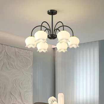 Френската ретро-полилей, изцяло медни, уютен лампа за спални, Лампа за ресторант във формата на цвете, Минималистичен led лампа